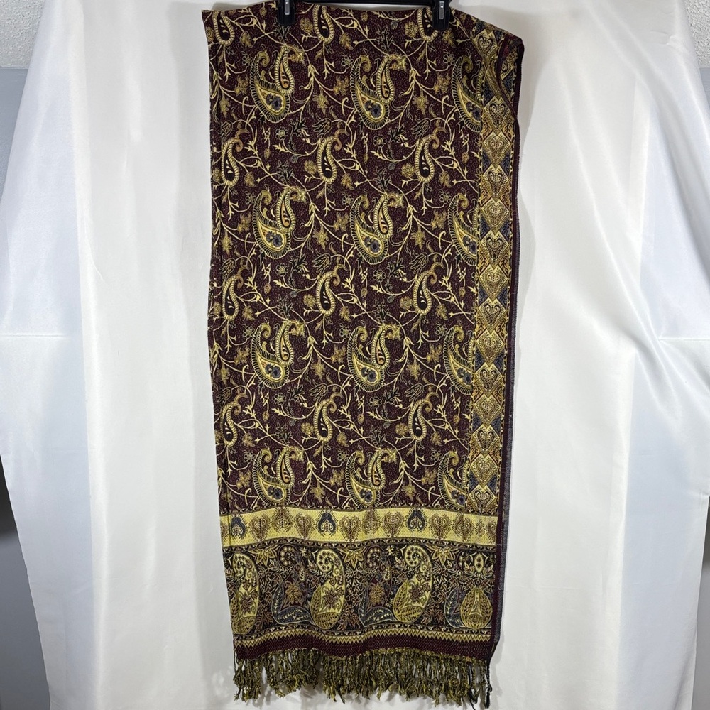 pashmina Burgundy and Gold Paisley Pashmina Wrap 94 in x 45 in